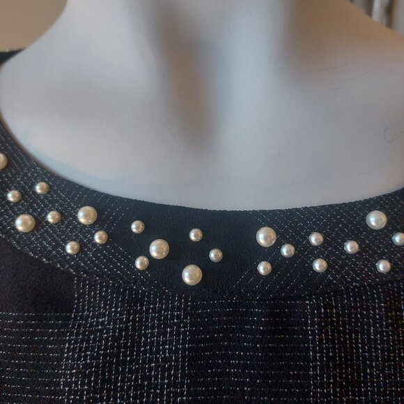 Karl Lagerfeld Paris Black & Grey Plaid top with Pearl Detailing - Picture 6 of 16
